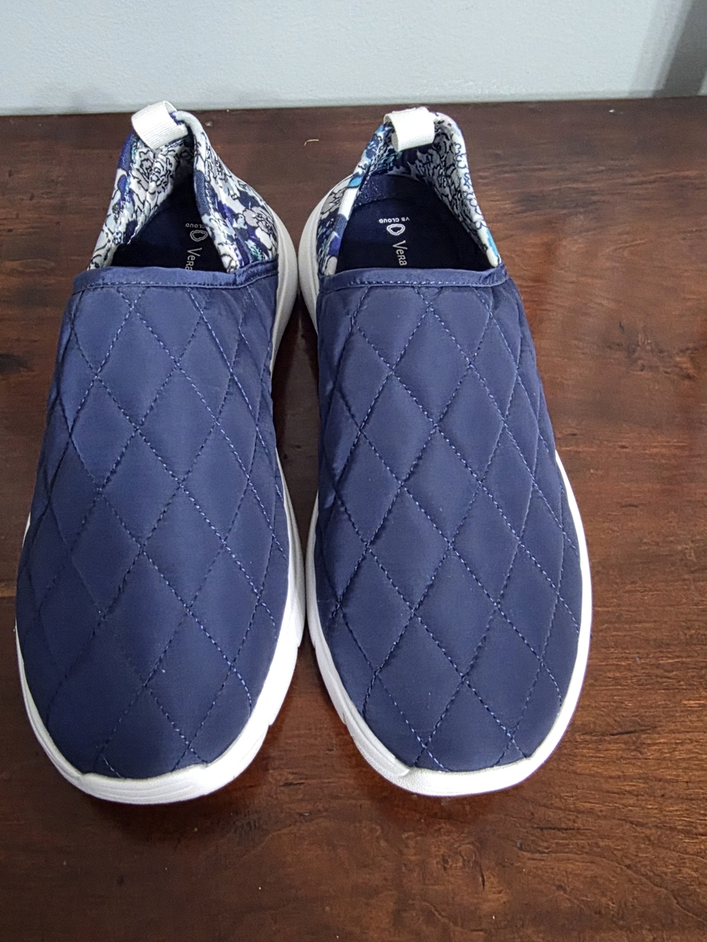 Vera Bradley Quilted Slip-On Flats in Navy with White Trim